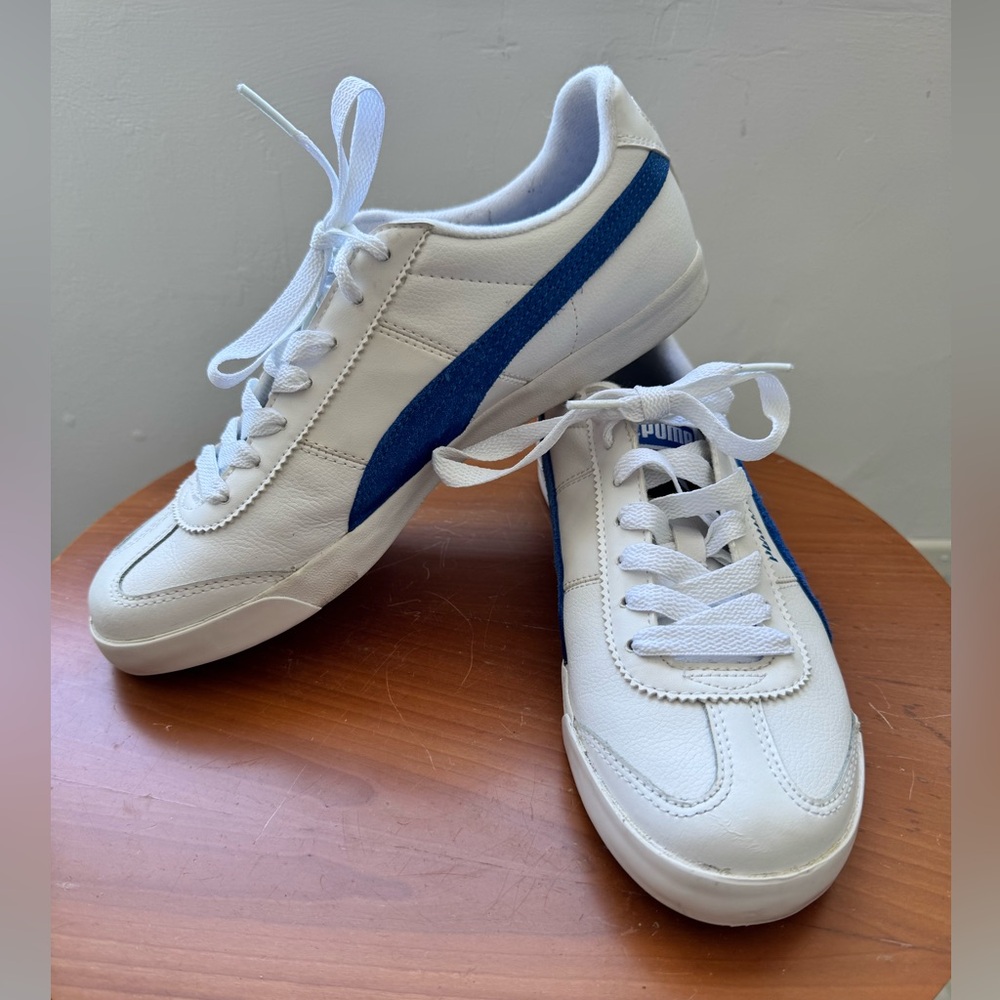 Puma White and Blue Leather Men Sneakers with Rubber Sole Size 9.5